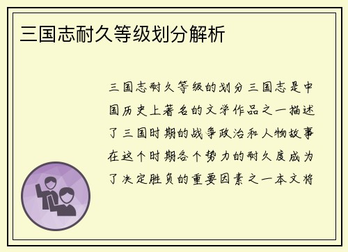 三国志耐久等级划分解析