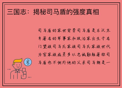 三国志：揭秘司马盾的强度真相